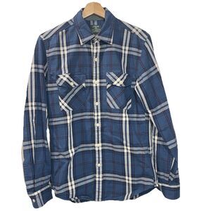 J.Crew Heavyweight Flannel Shirt Blue Plaid Long Sleeve Men’s Size Small Cotton